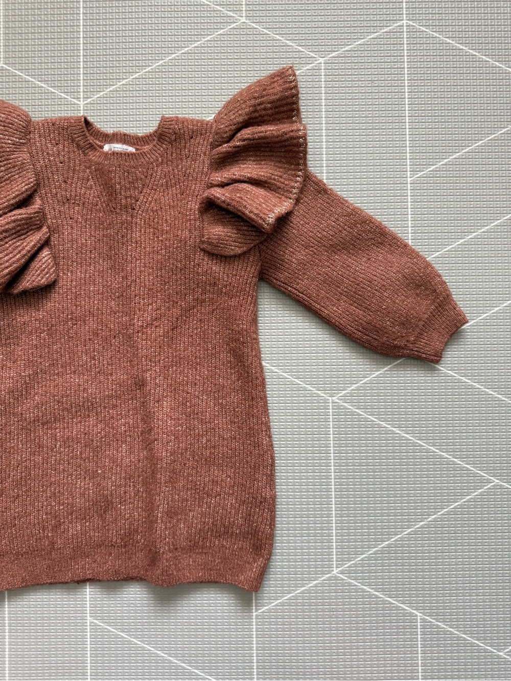 H&M|Baby Girl/Toddler brown knit ribbed Ruffle long sleeve dress•Fall boho style